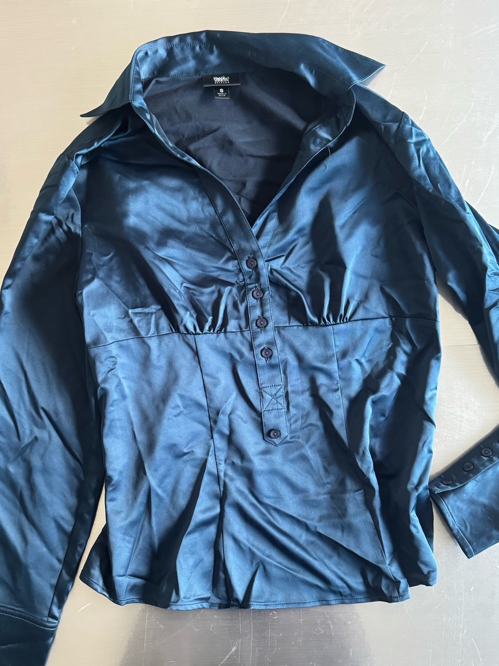 Women's Teal Satin Button-Front Blouse